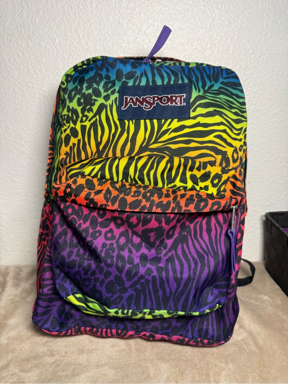 Vintage 1990s JanSport "Crazy Pattern" neon animal print backpack